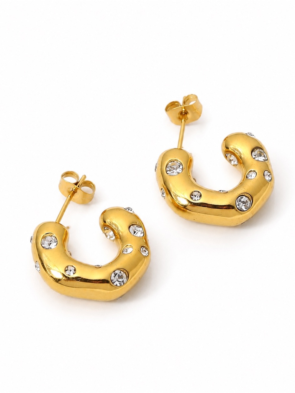 18K Gold Plated 316 Stainless Steel Chunky Crystal Hoop Earrings